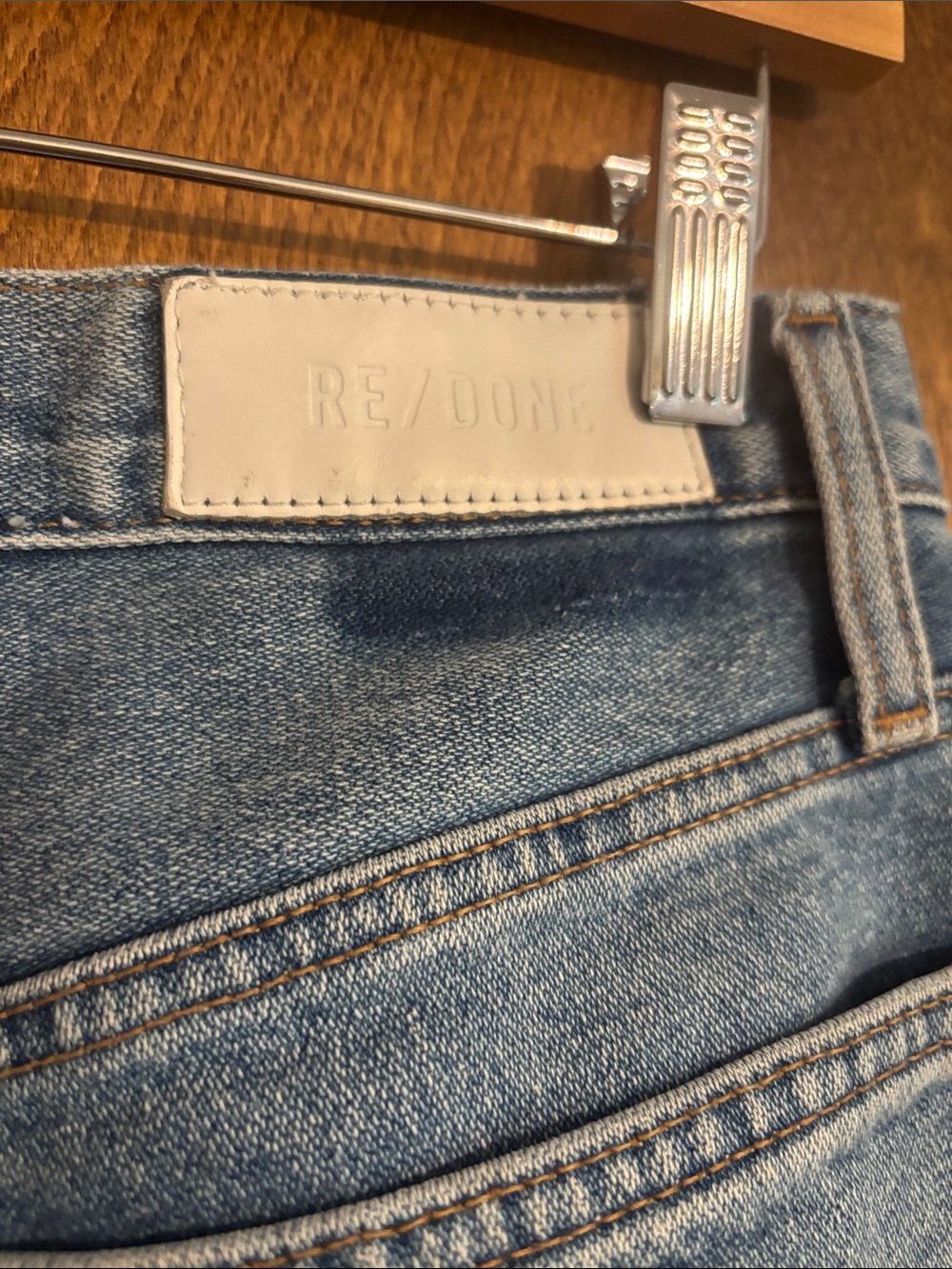 Re/Done Women's 70s Stove Pipe Straight Leg Jeans in Washed Blue Denim - Picture 5 of 5